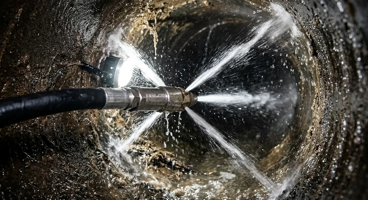 High-pressure hydro jetting nozzle cleaning sewer pipe for Storm Drain Cleaning in Laguna Niguel